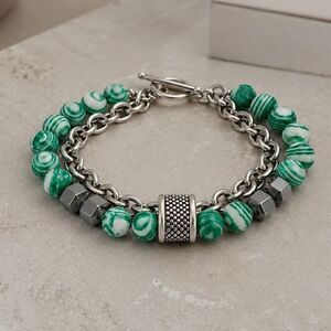 Green & White Double Strand Beaded Chain Bracelet